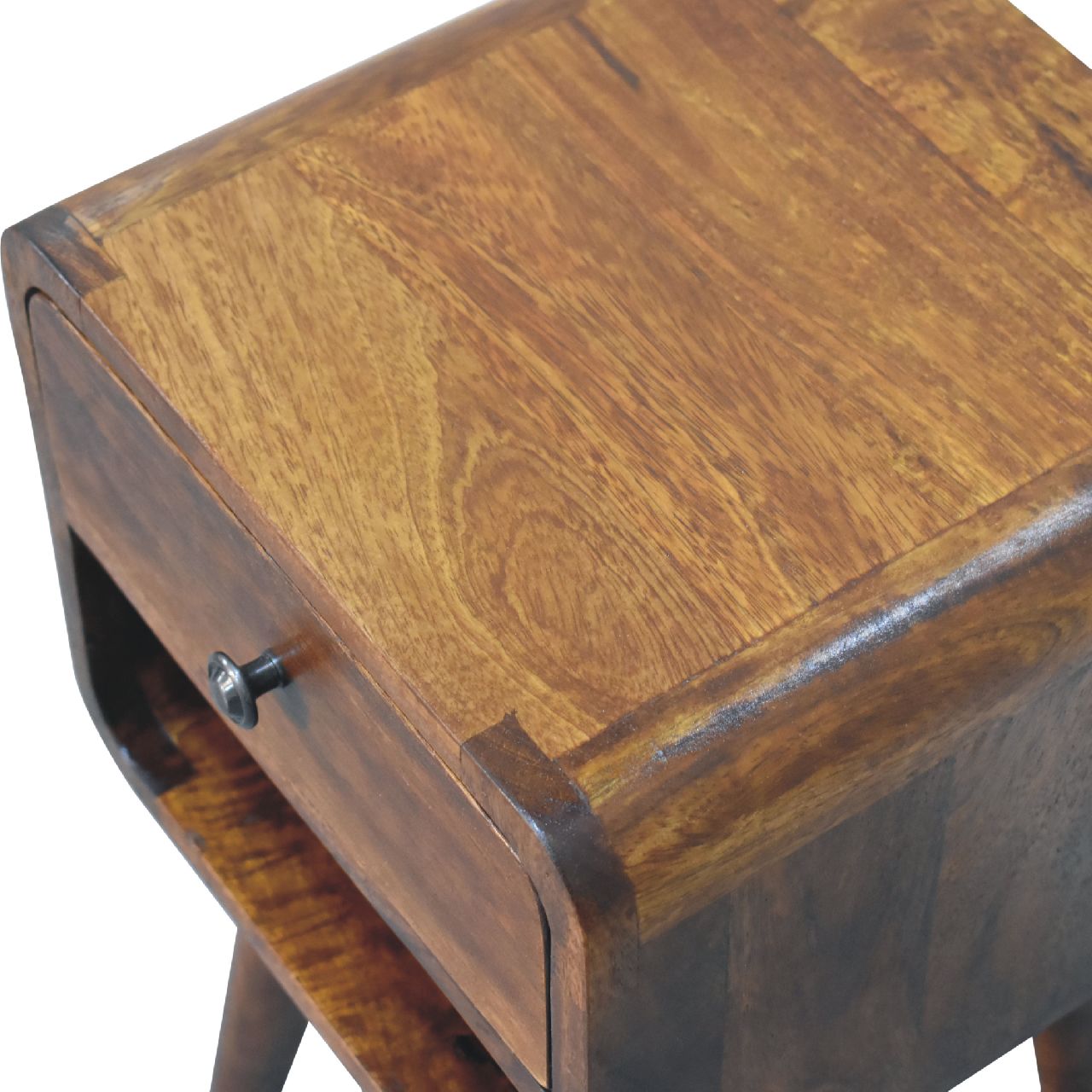 Pama Small Chestnut Mango Wood Curve Low Bedside Table