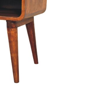 Honfleur Curve Open Slot Chestnut Mango Wood Bedside Table Drawer and Shelf