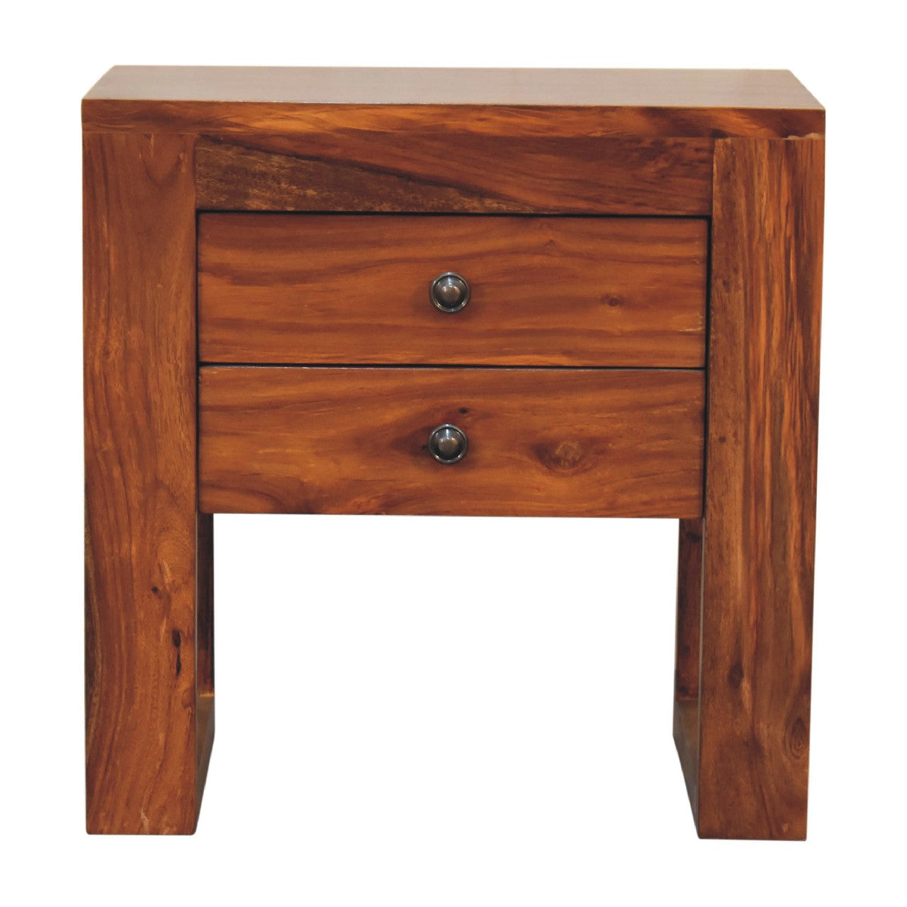 Collioure U Square Honey Sheesham Wood Bedside Table