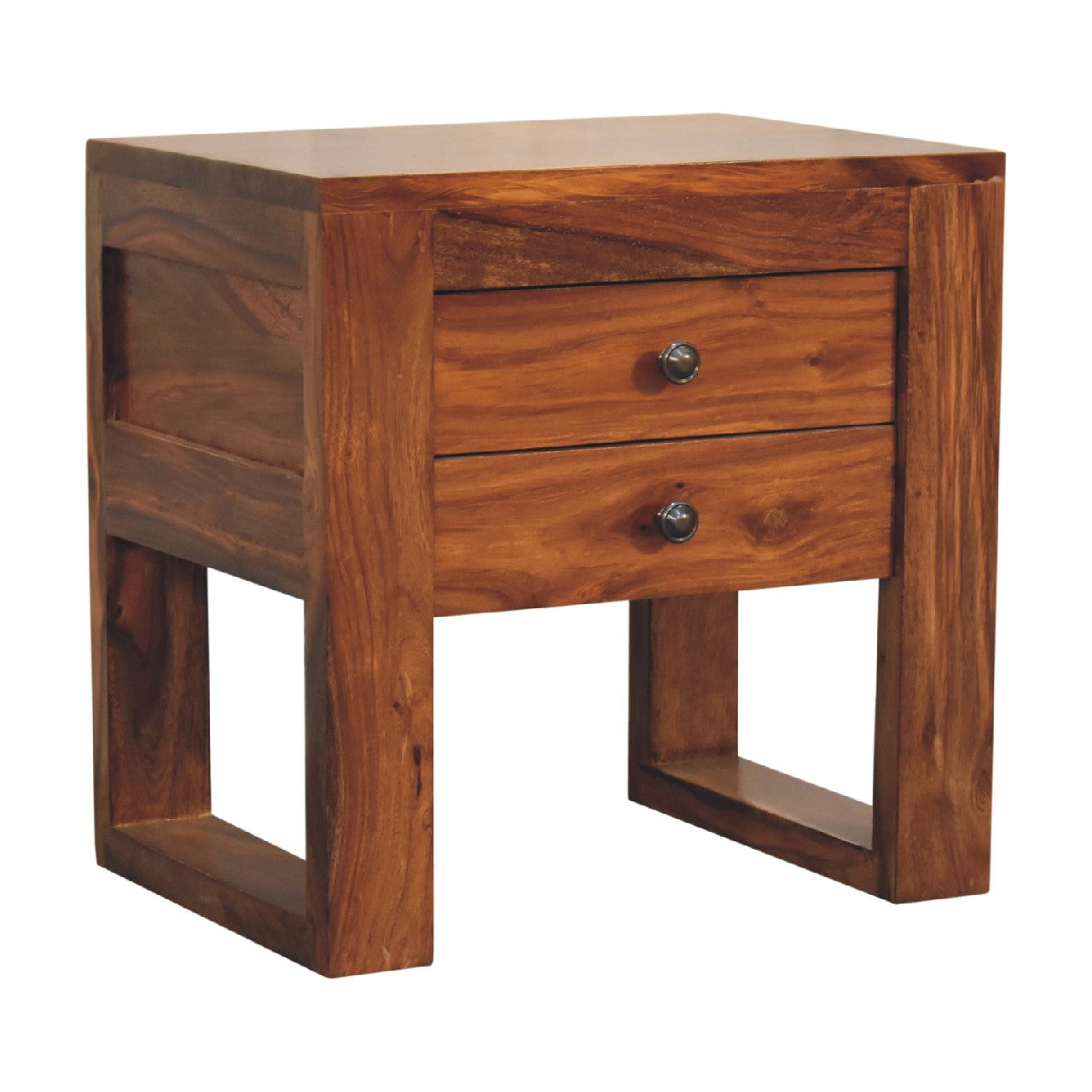 Collioure U Square Honey Sheesham Wood Bedside Table