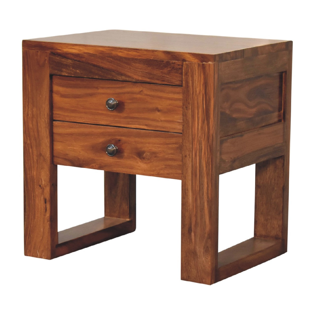 Collioure U Square Honey Sheesham Wood Bedside Table