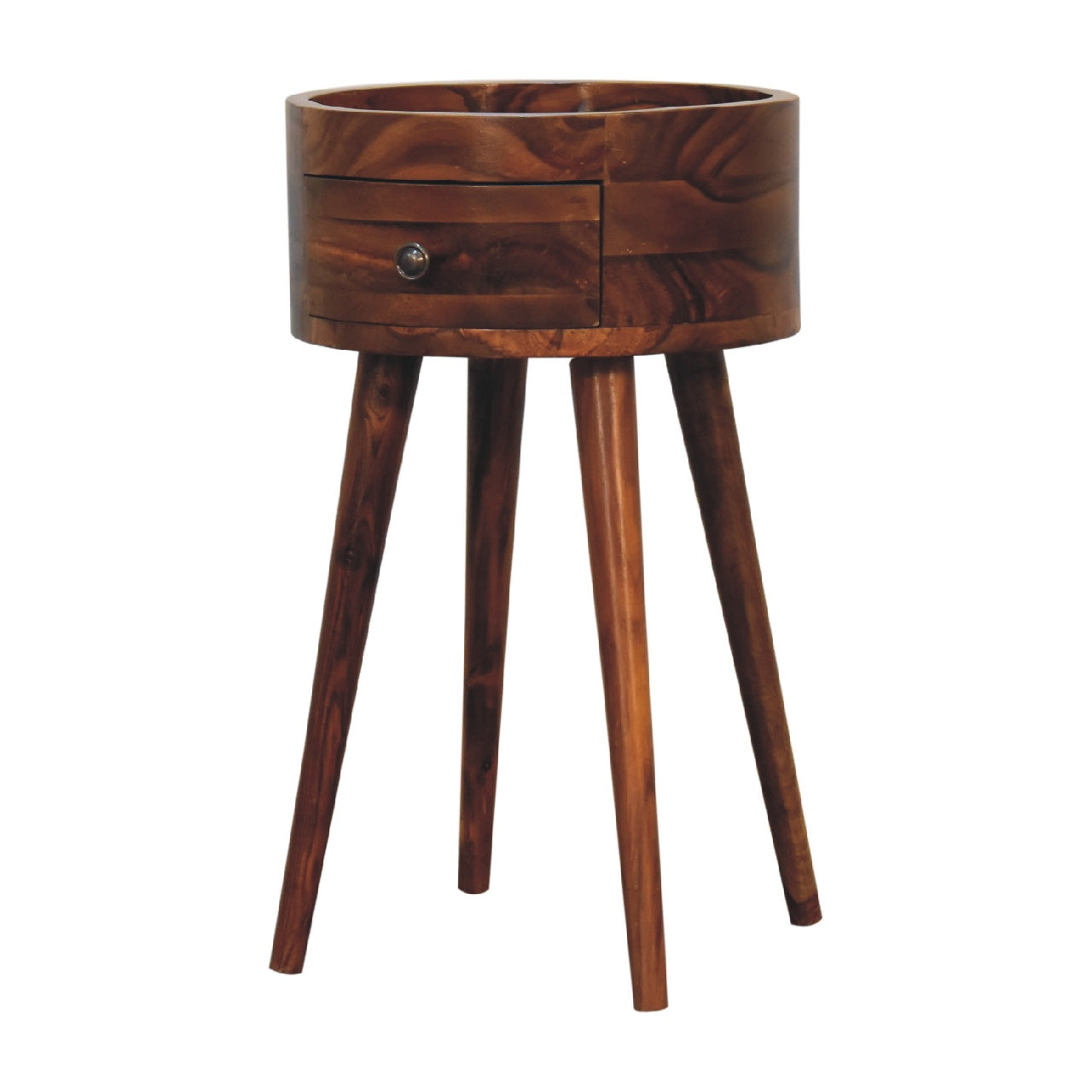 Waialua Honey Mango Wood Round Tripod Bedside Table