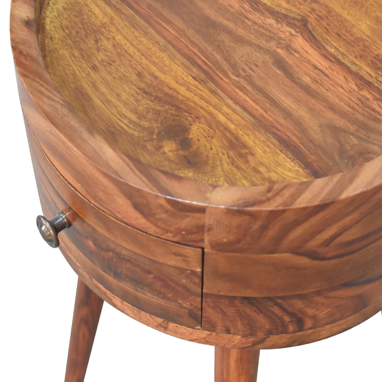 Waialua Honey Mango Wood Round Tripod Bedside Table