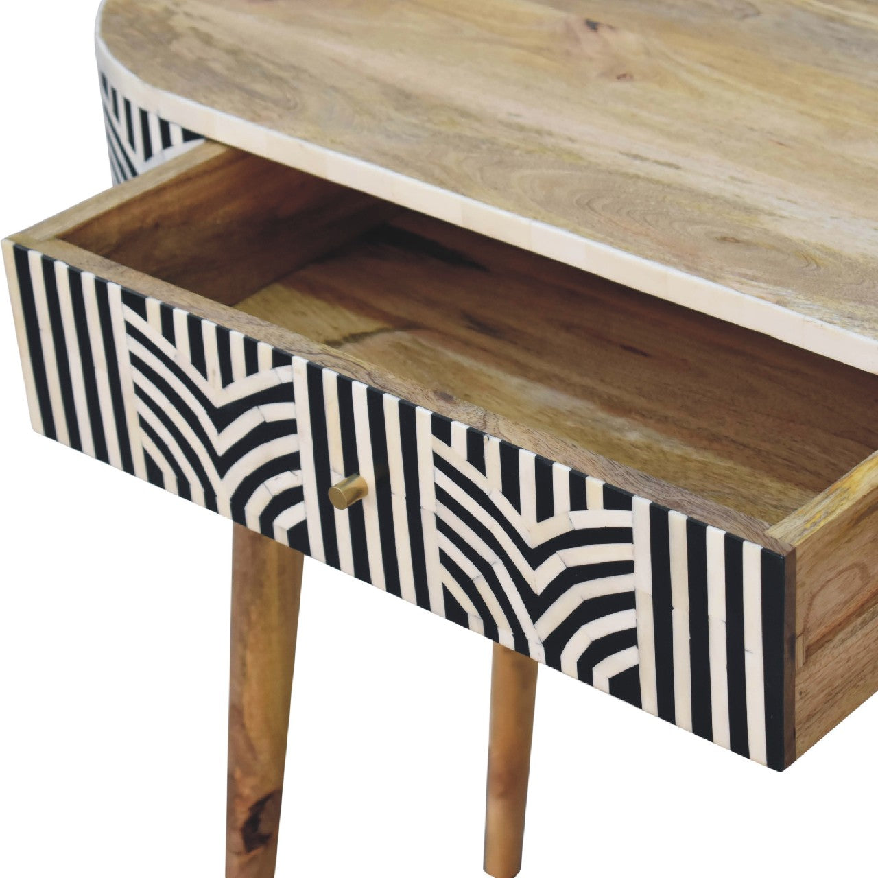Honolulu Monochrome Black and White Bone Inlay Console Table with Storage Drawer