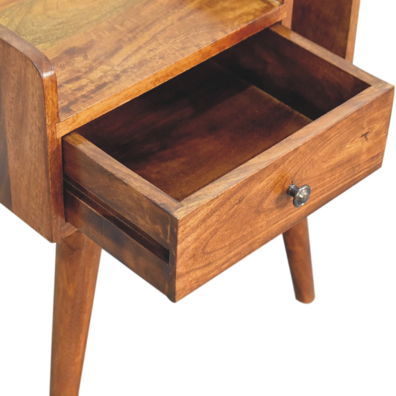 Giverny Chestnut Mango Wood Bedside Table Drawer and Storage Shelf