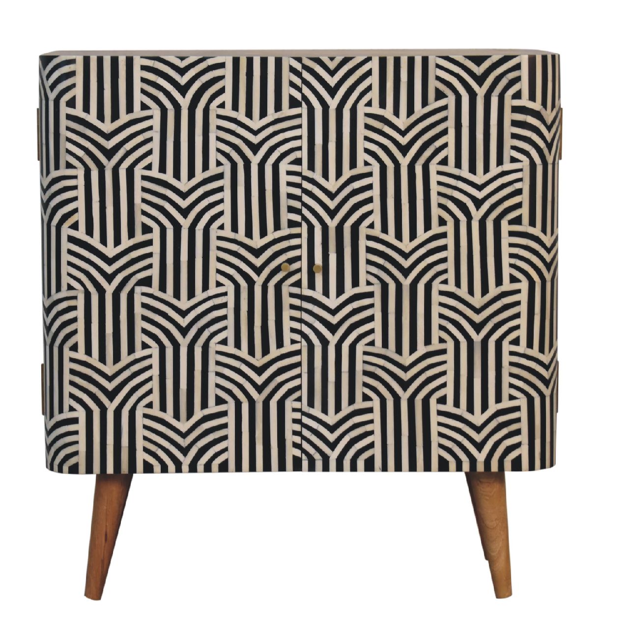 Honolulu Monochrome Black and White Bone Inlay Storage Cabinet 2 Doors