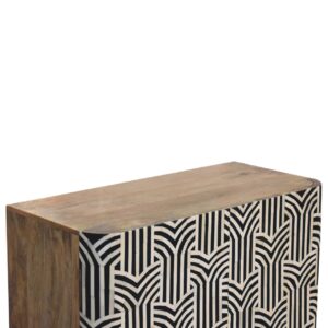 Honolulu Monochrome Black and White Bone Inlay Storage Cabinet 2 Doors