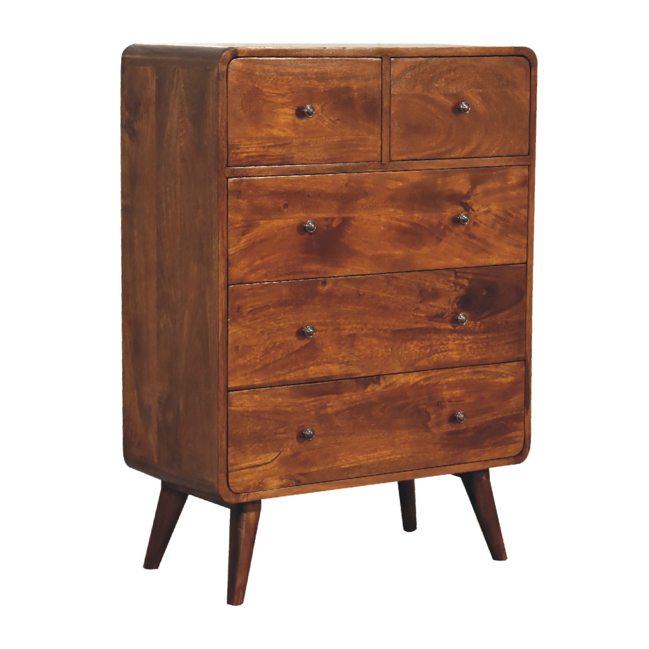Kaew Mango Wood Curved Chestnut Chest of 5 Drawers