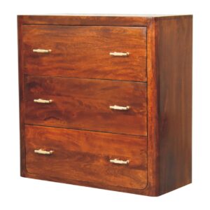 Hana Mango Wood Chest of 3 Drawers T Bar Handles