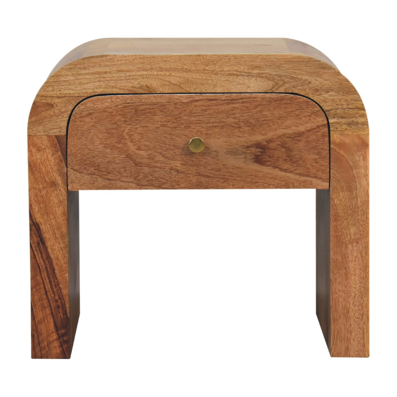 Tende Curved Minimalist Mango Wood Bedside Table with Drawer