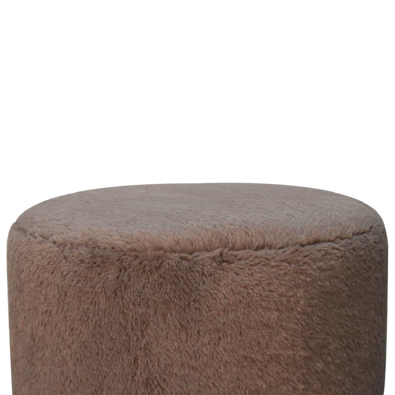 Pont Aven Grey Faux Fur Nordic Round Footstool with Mango Wood Ball Feet