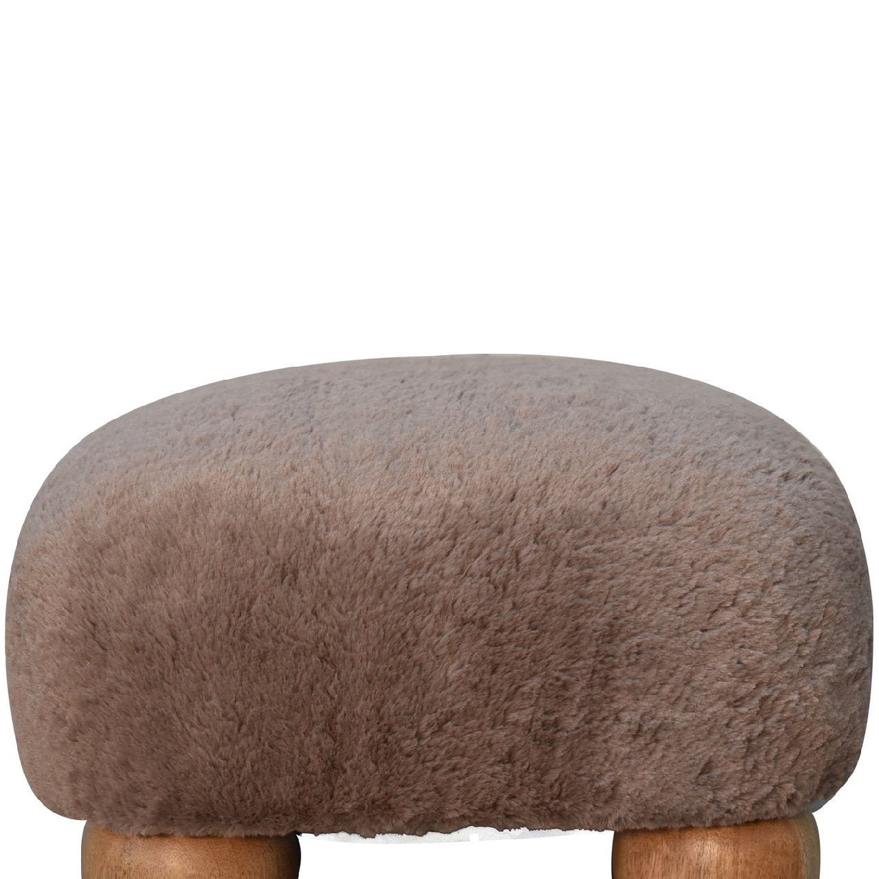 Pont Aven Grey Faux Fur Nordic Square Footstool with Mango Wood Ball Feet