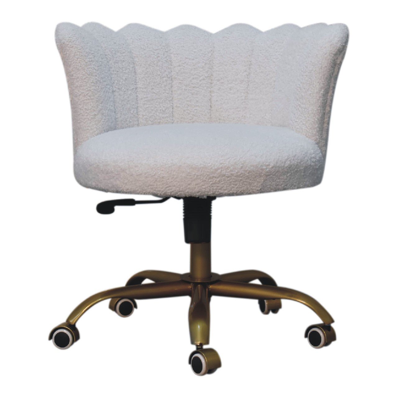 Sarlat White Boucle Scalloped Cosy Swivel Chair With Brass Base