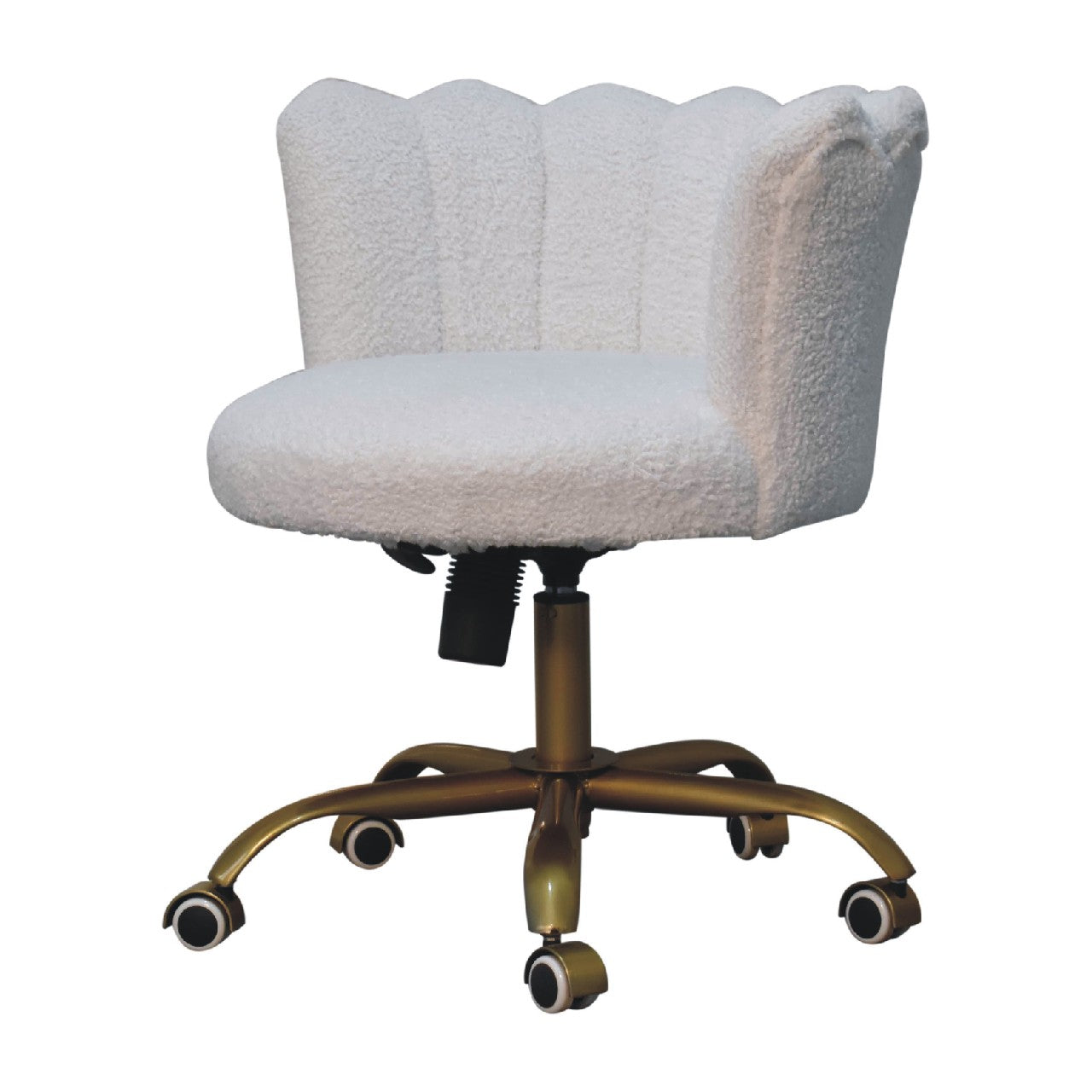 Sarlat White Boucle Scalloped Cosy Swivel Chair With Brass Base