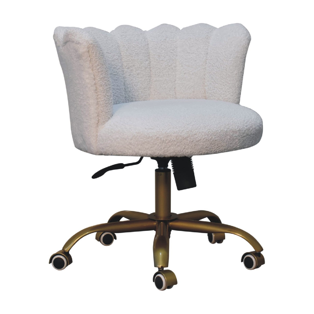 Sarlat White Boucle Scalloped Cosy Swivel Chair With Brass Base