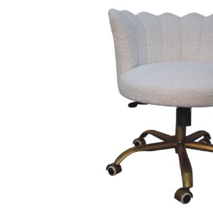 Sarlat White Boucle Scalloped Cosy Swivel Chair With Brass Base