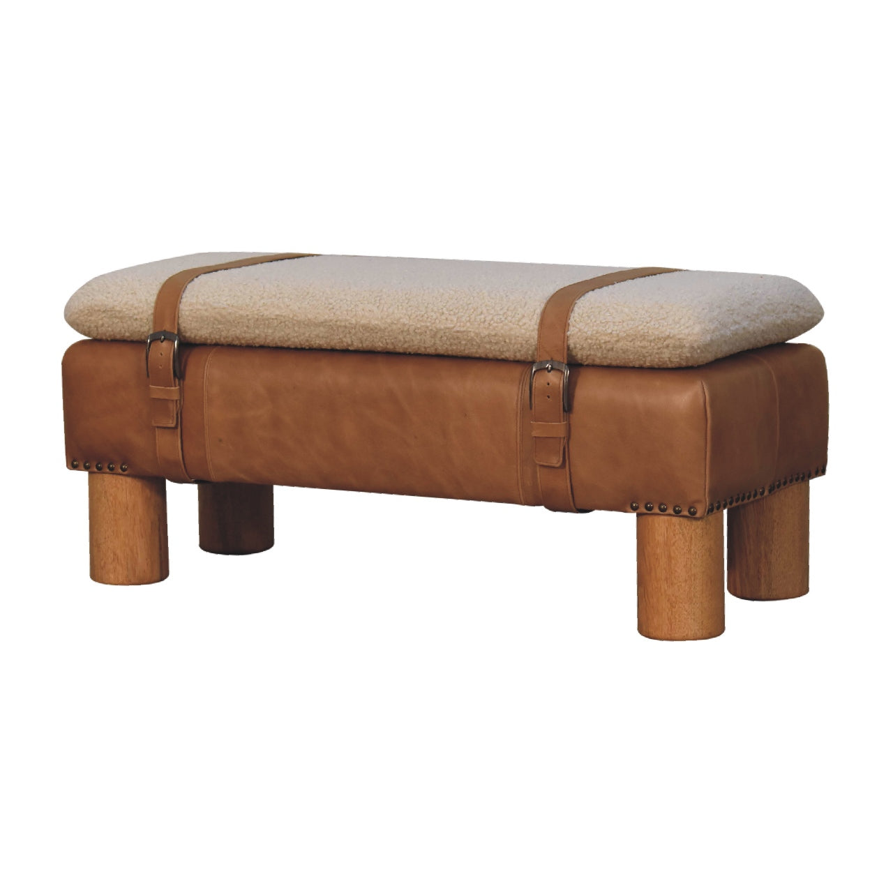 Beynac Strapped Buffalo Leather Rectangular Bench