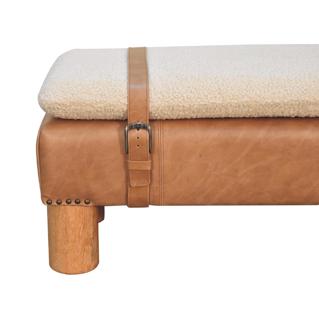 Beynac Strapped Buffalo Leather Rectangular Bench