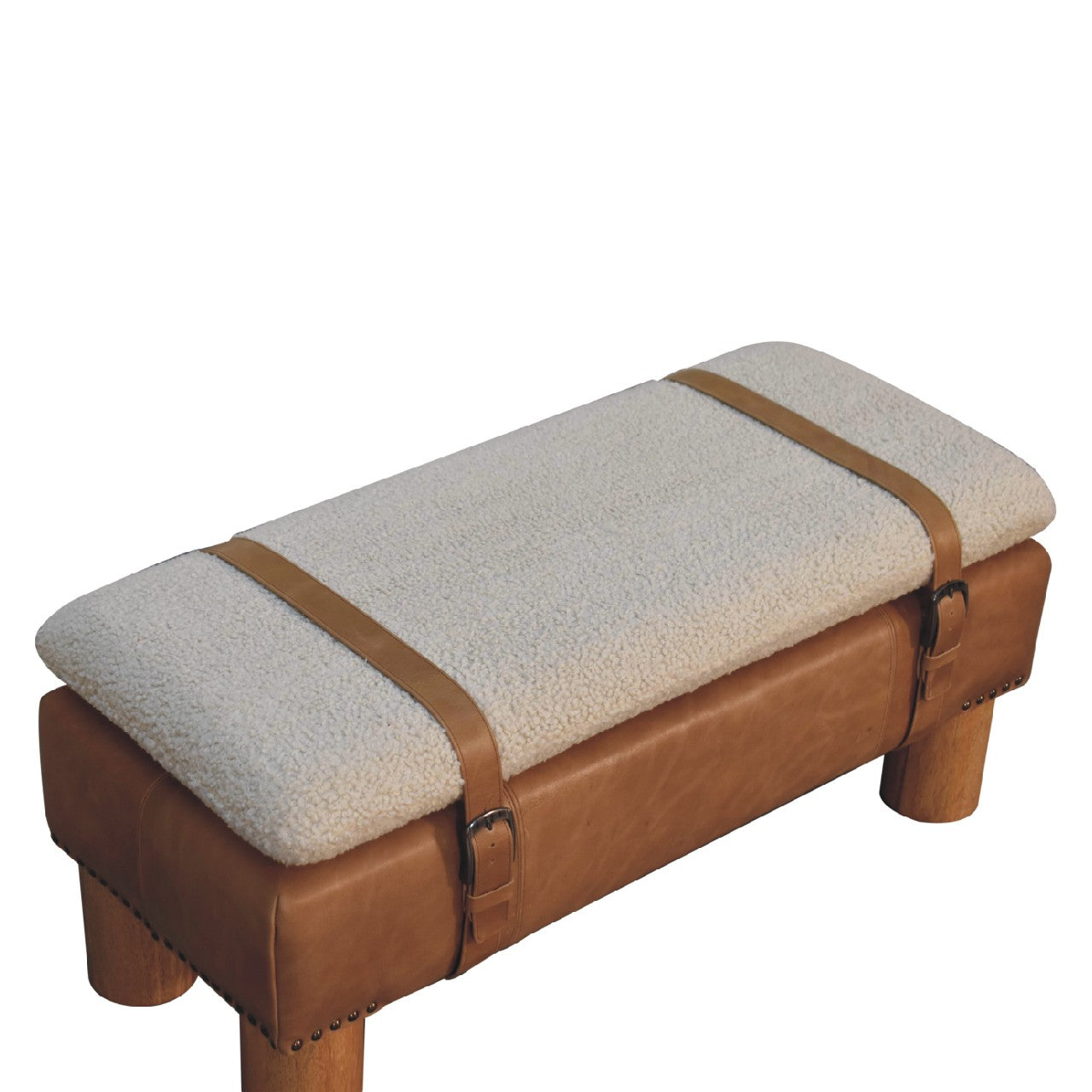Beynac Strapped Buffalo Leather Rectangular Bench