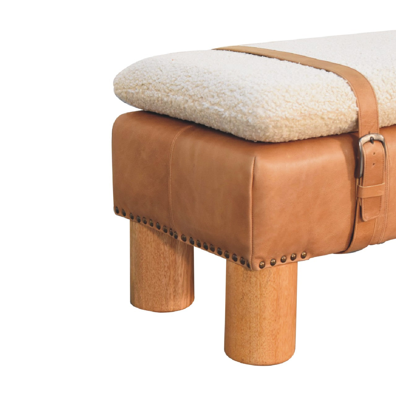 Beynac Strapped Buffalo Leather Rectangular Bench