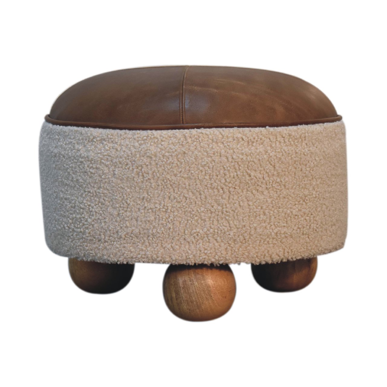 Olowalu Cream Boucle Buffalo Footstool Mango Wood Ball Feet