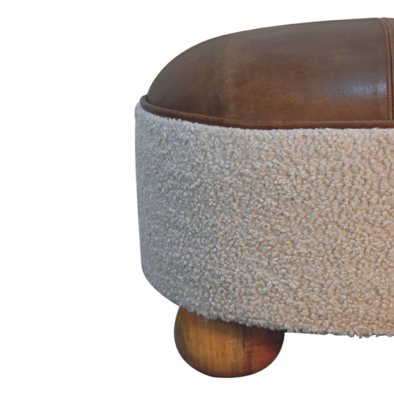 Olowalu Cream Boucle Buffalo Footstool Mango Wood Ball Feet