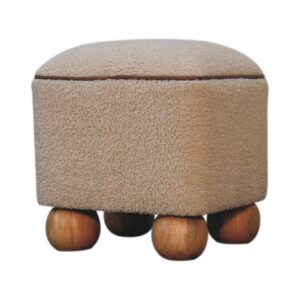 Wailea Grey Boucle and Mango Wood Footstool with Ball Feet