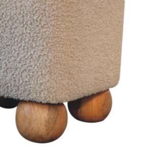 Wailea Grey Boucle and Mango Wood Footstool with Ball Feet