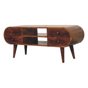 Reims Low Chestnut Mango Wood Circular TV Media Unit 4 Drawers
