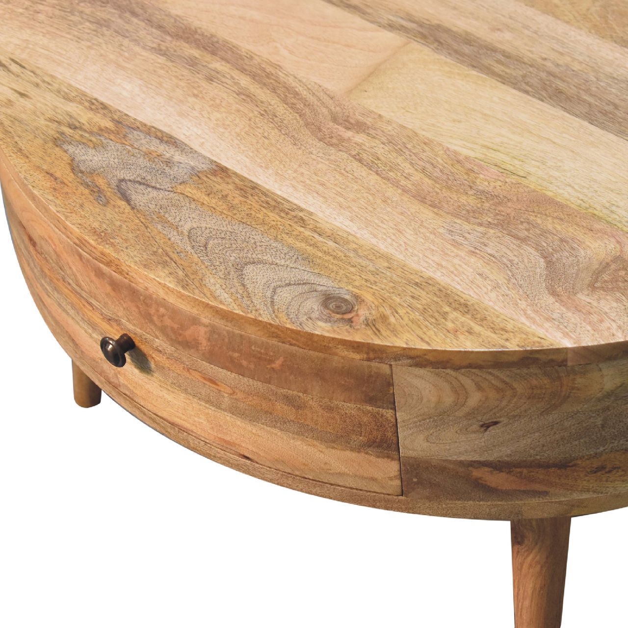 Ischia Oak Mango Wood Low Round Coffee Table 2 Drawers