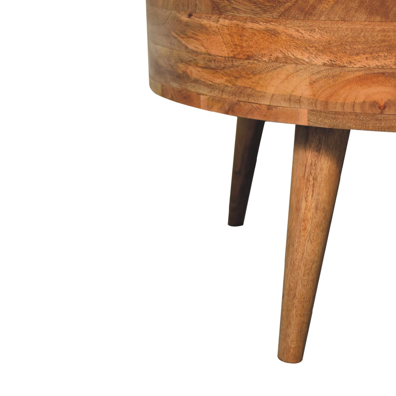 Ischia Oak Mango Wood Low Round Coffee Table 2 Drawers