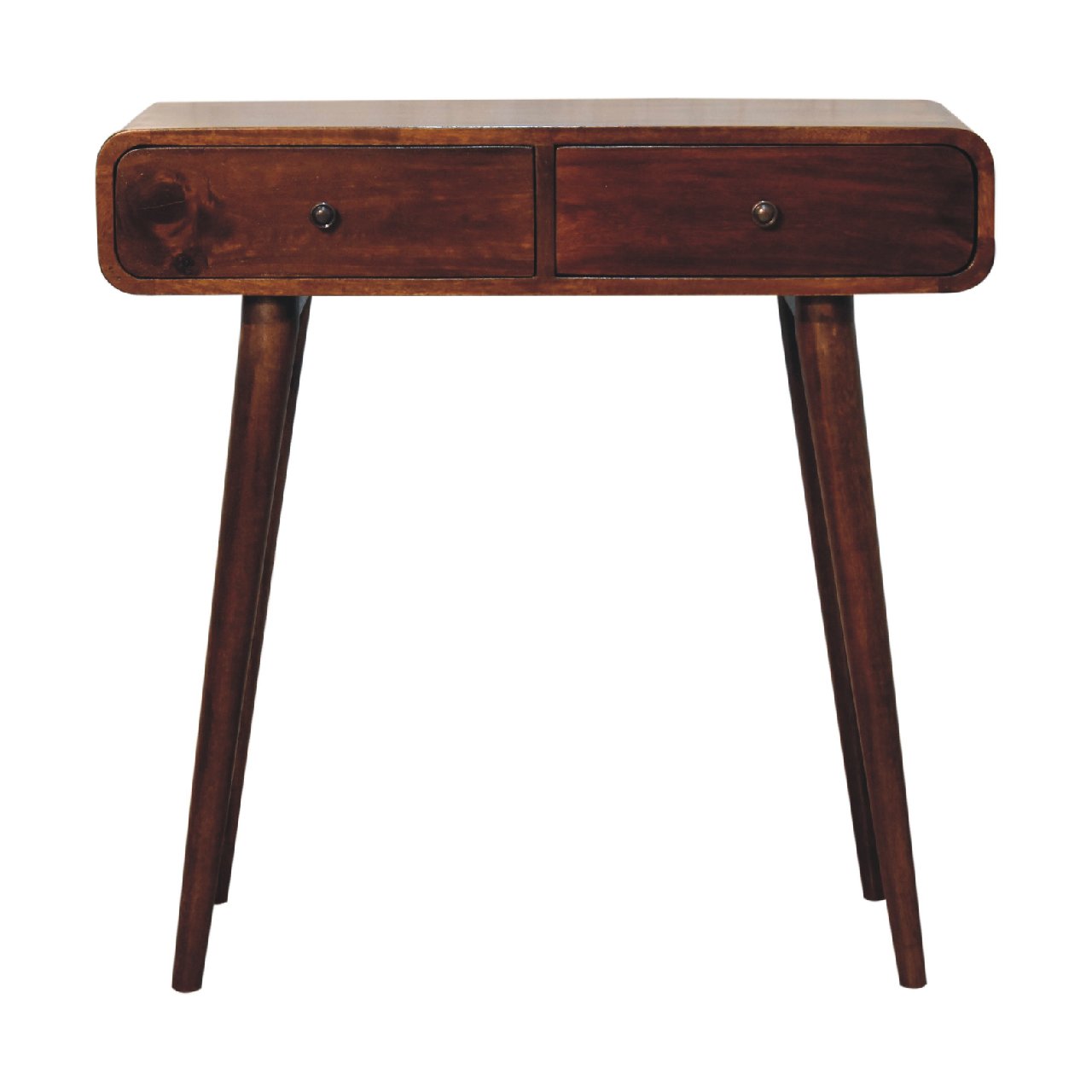 Modena Chestnut Mango Wood Curved Hallway Table 2 Drawers