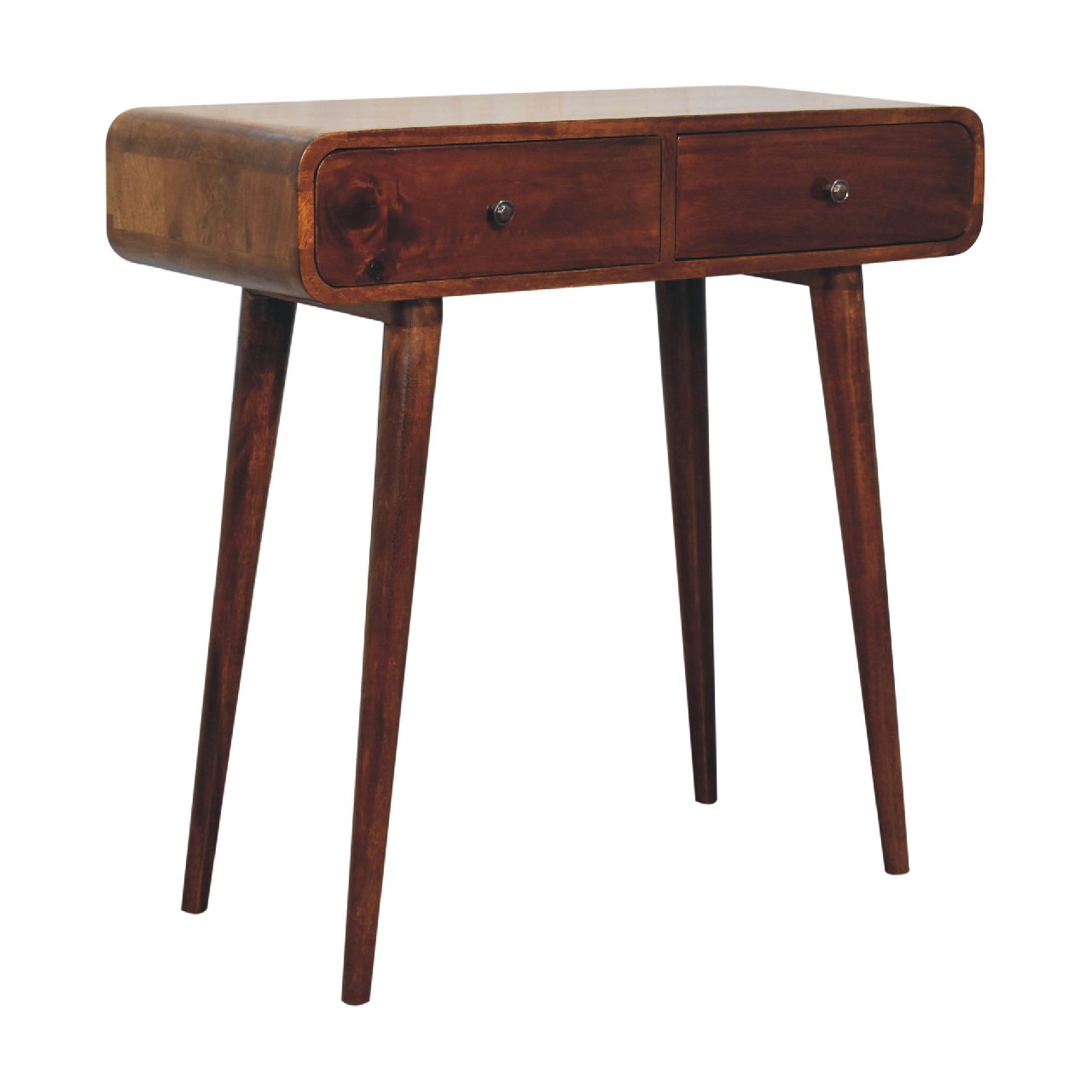 Modena Chestnut Mango Wood Curved Hallway Table 2 Drawers