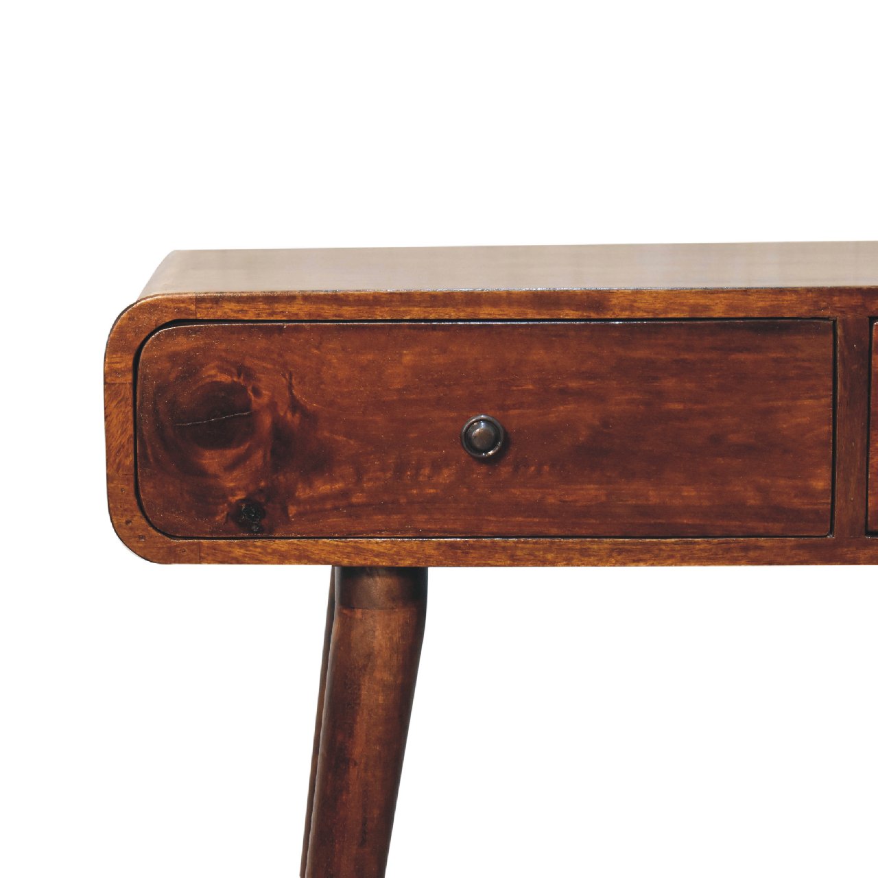Modena Chestnut Mango Wood Curved Hallway Table 2 Drawers