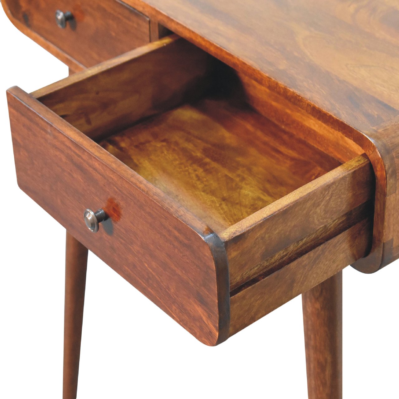 Modena Chestnut Mango Wood Curved Hallway Table 2 Drawers