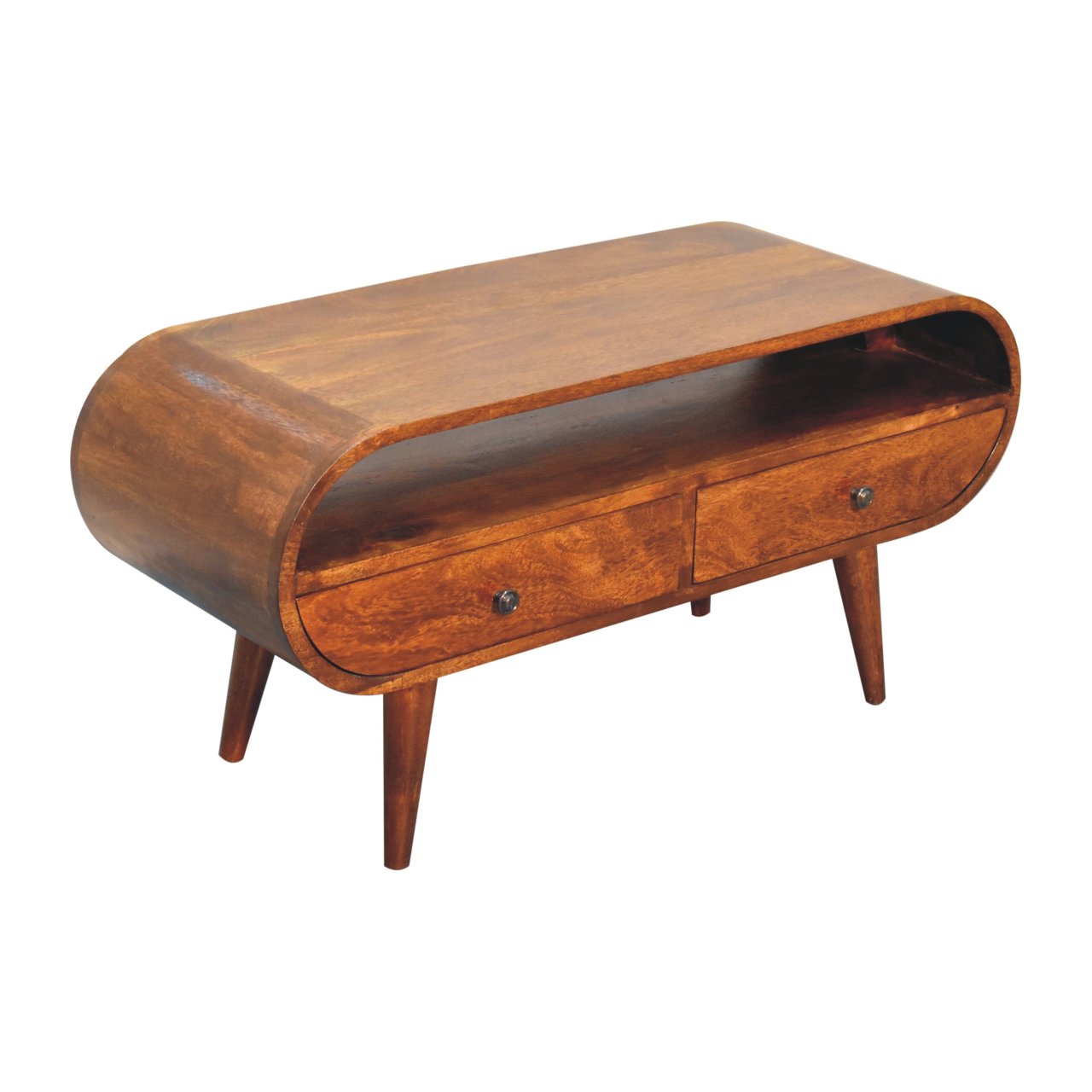 Keaukaha Chestnut Mango Wood Circular Open TV Stand 2 Drawers