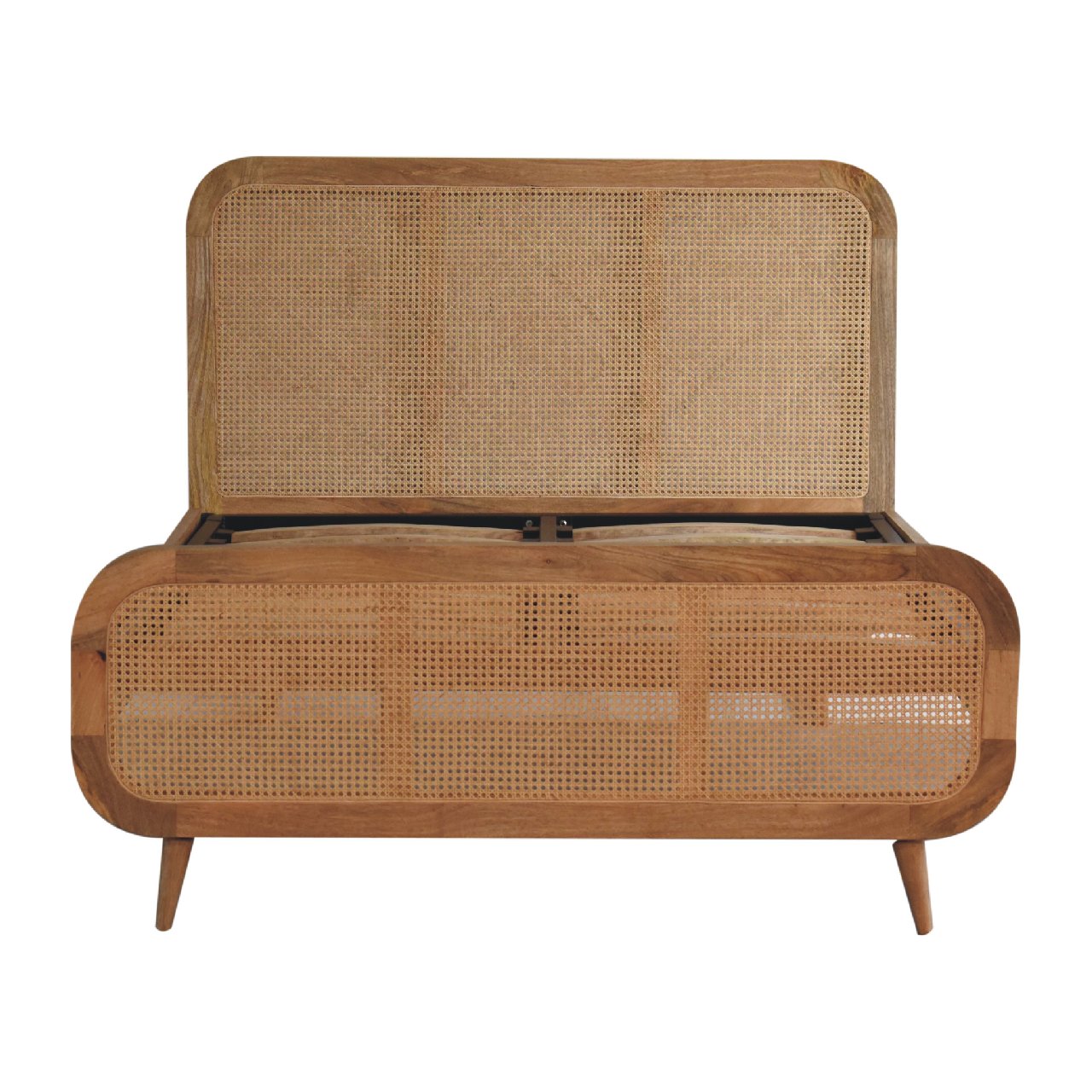 Trapani King Size Bohemian Rattan and Mango Wood Bed with Headboard