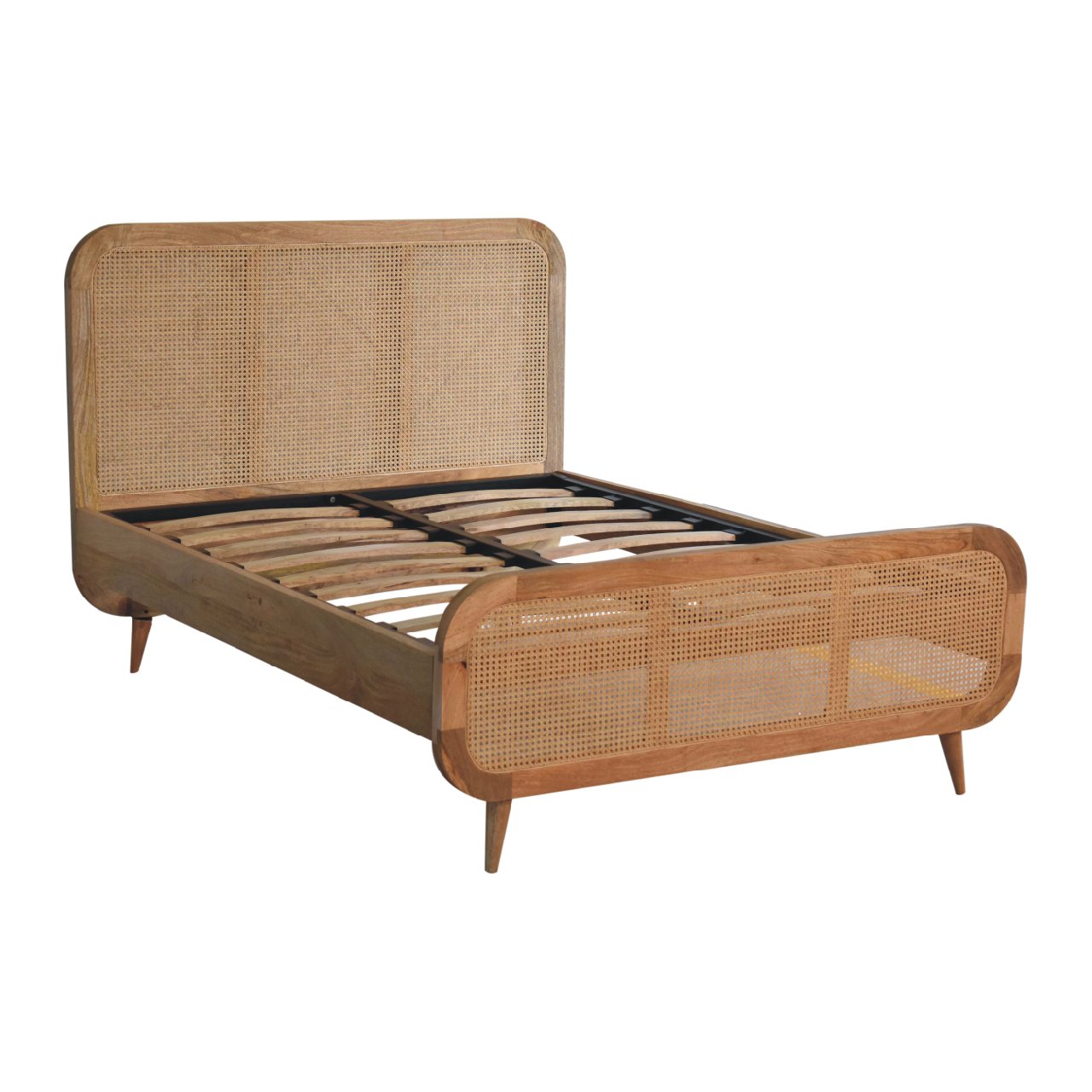 Trapani King Size Bohemian Rattan and Mango Wood Bed with Headboard