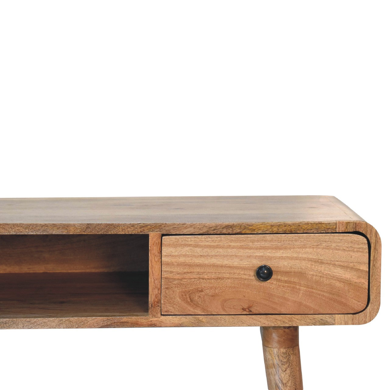 Urbino Curved Oak Mango Wood Writing Desk with Drawer and Shelf
