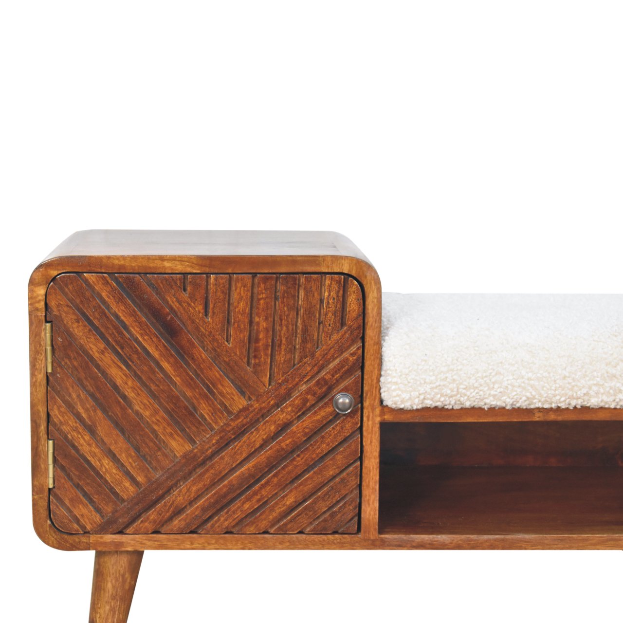 Todi Boucle Carved Mango Wood Cotton and Yarn Telephone Table