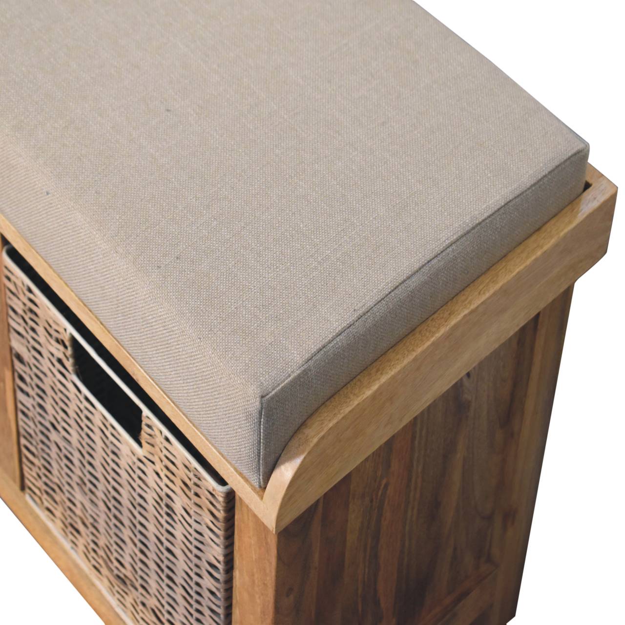 Florence Mango Wood Rattan Basket Linen Bench