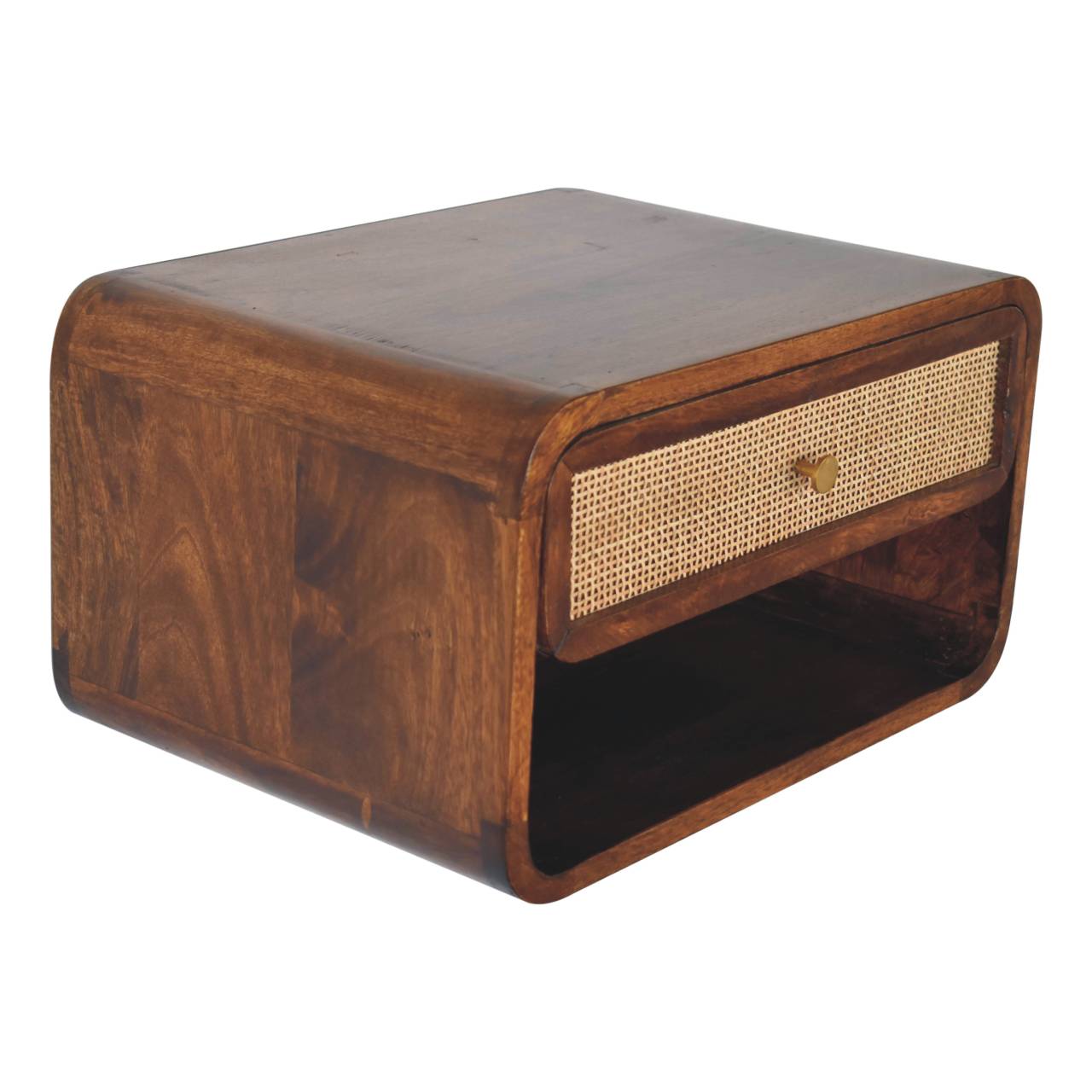 Como Chestnut Wall Mounted Open Woven Bedside Table with Drawer