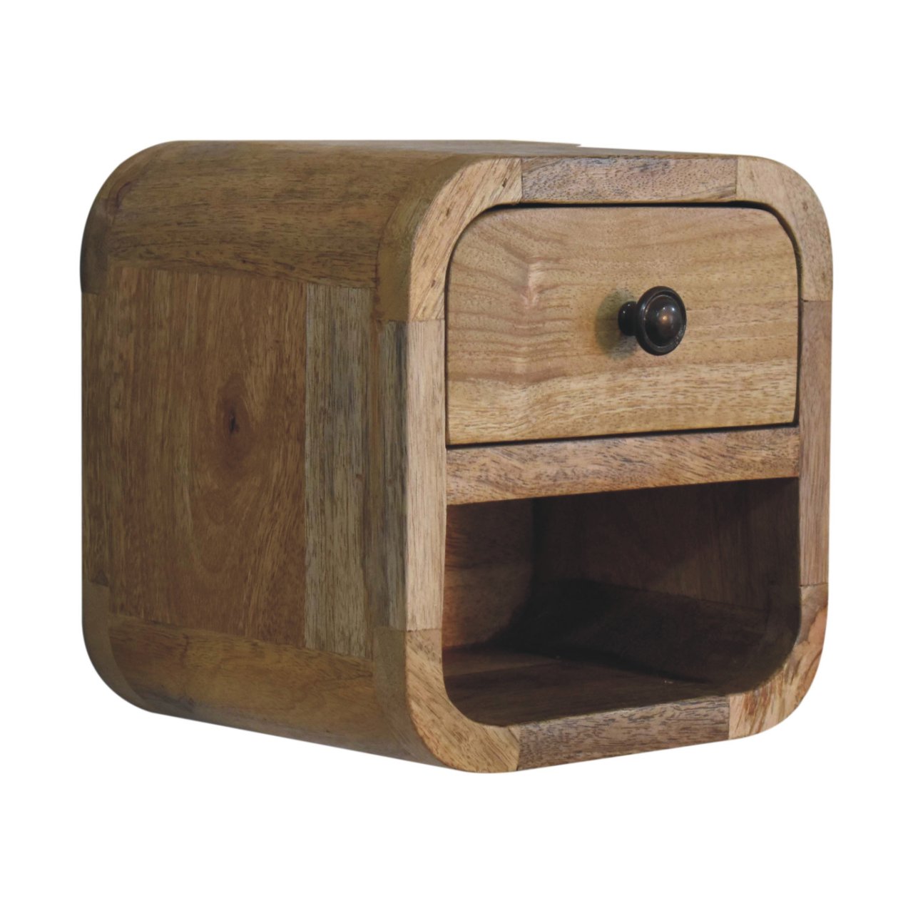 Cagliari Mini Curved Oak Mango Wood Bedside with Shelf