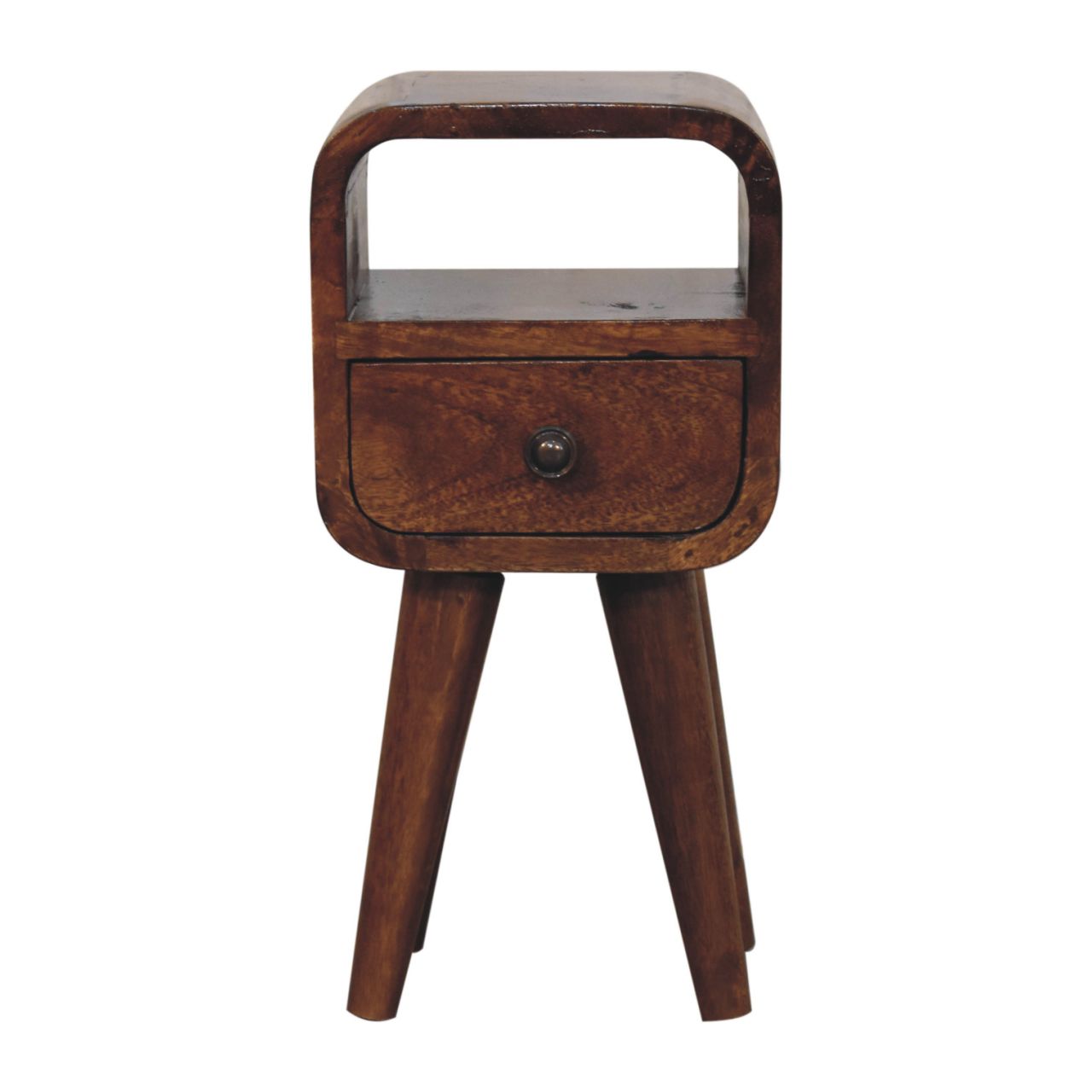 Cagliari Small Chestnut Curve Drawer and Shelf Bedside Table