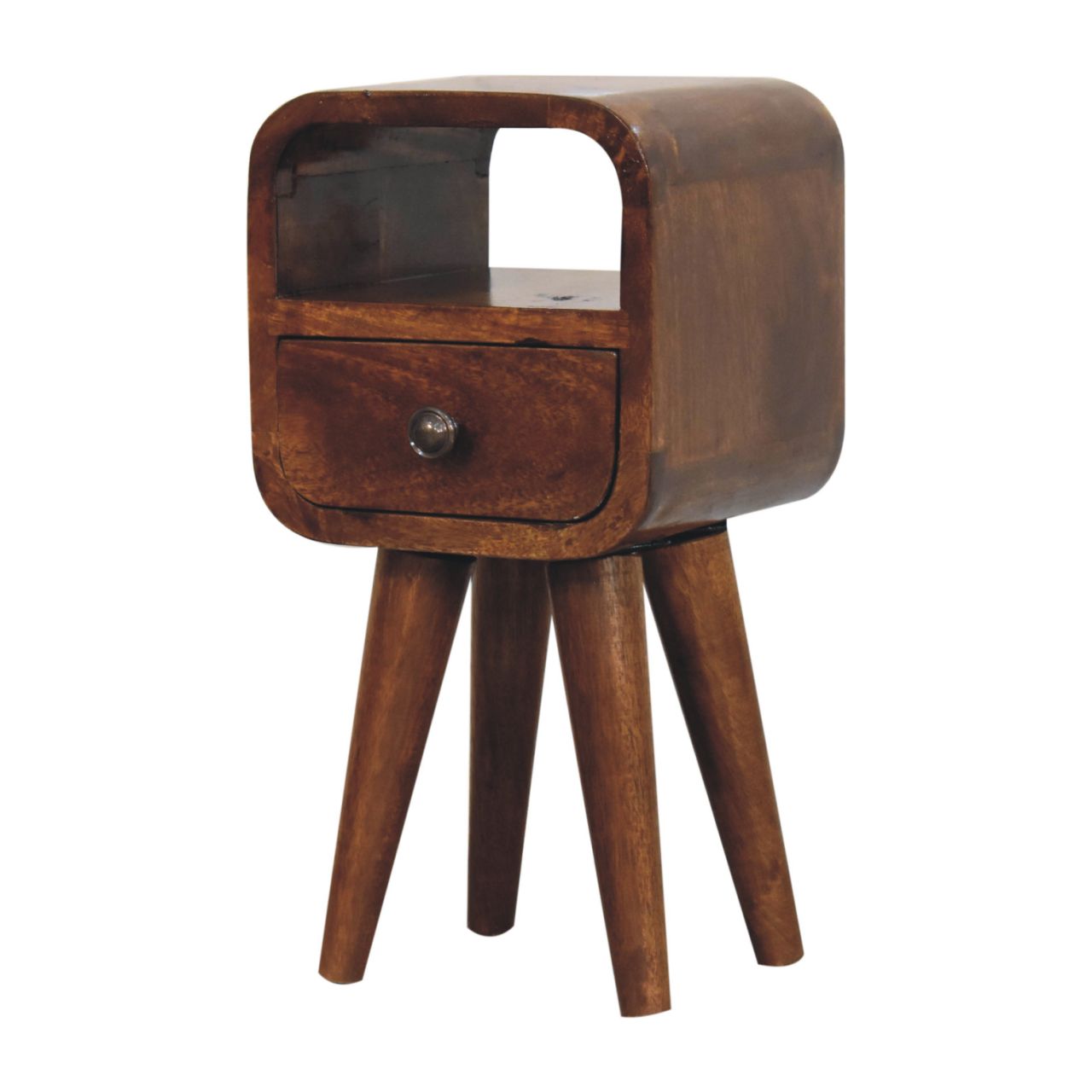 Cagliari Small Chestnut Curve Drawer and Shelf Bedside Table