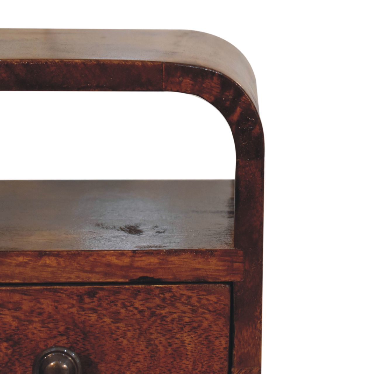 Cagliari Small Chestnut Curve Drawer and Shelf Bedside Table