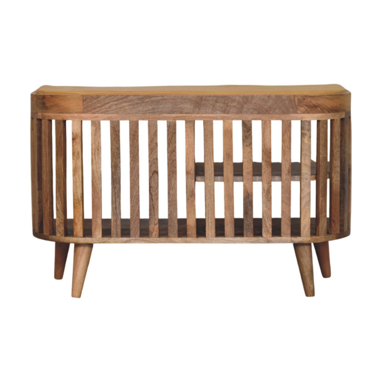 Padua Mango Wood Slatted Bench with Buffalo Leather Seat