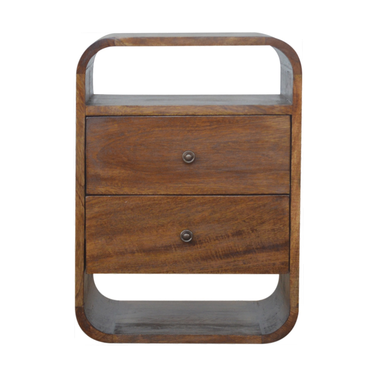 Bologna Chestnut Mango Wood Curve 2 Drawer Bedside Table