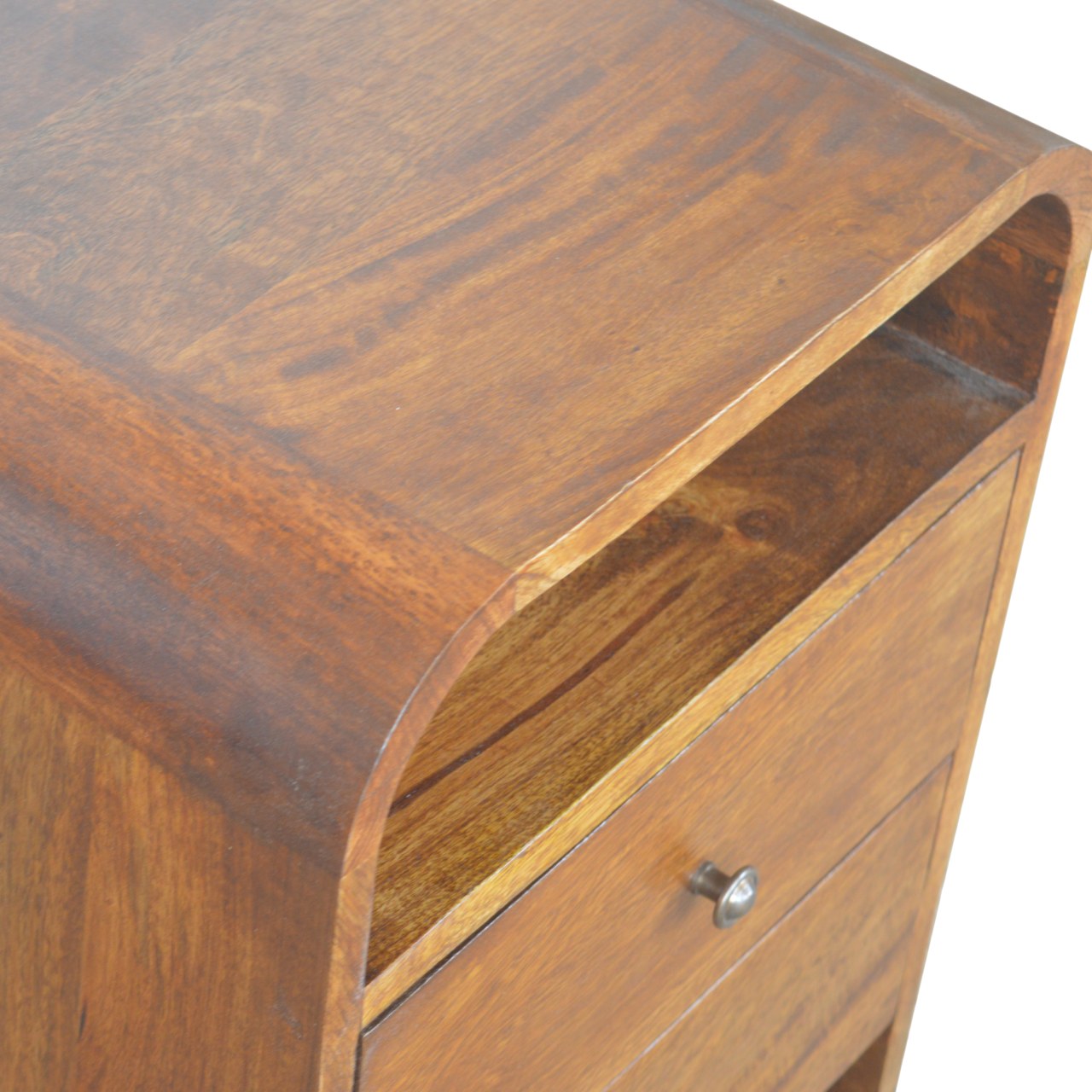 Bologna Chestnut Mango Wood Curve 2 Drawer Bedside Table