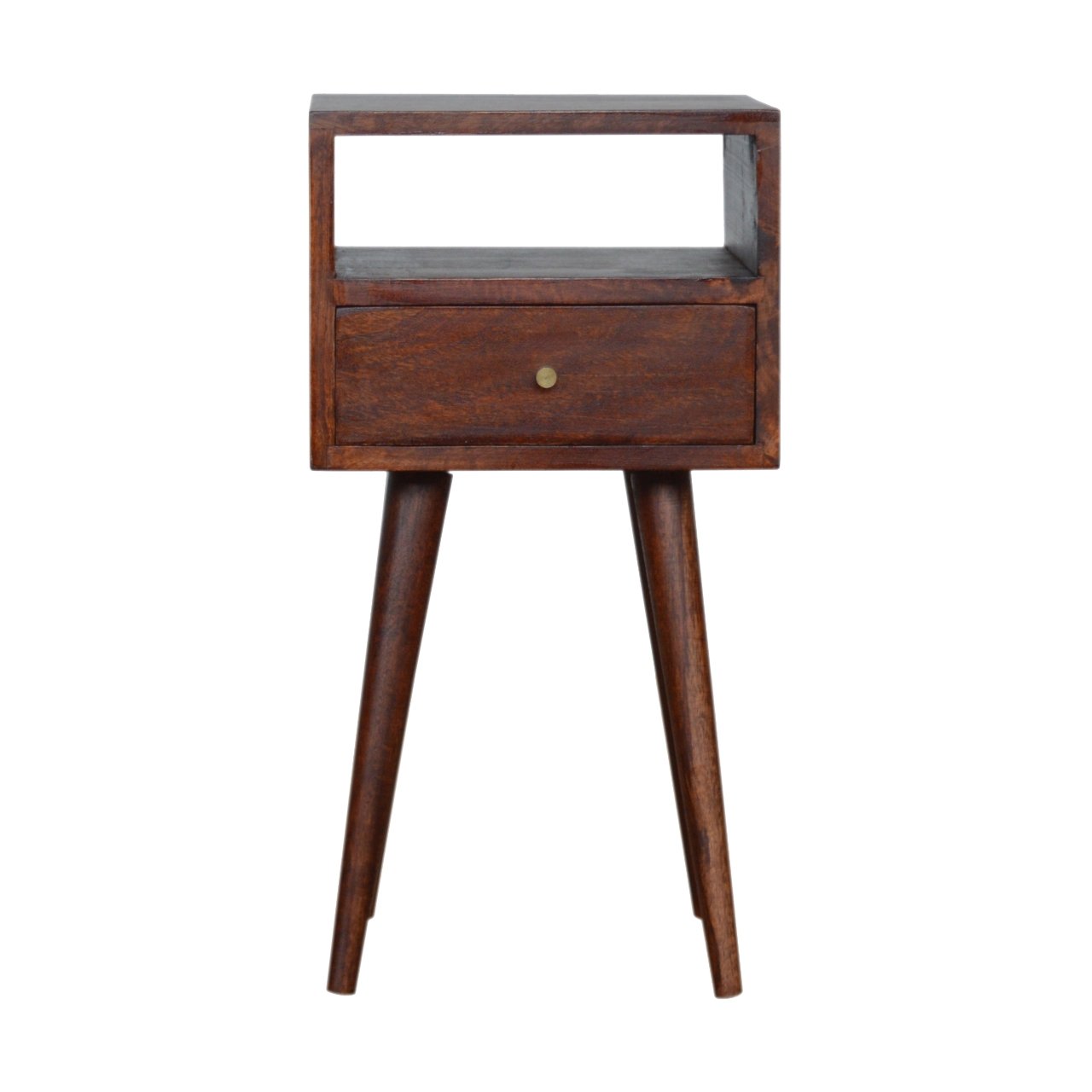 Kood Mini Cherry Mango Wood Bedside Table with Drawer and Open Shelf